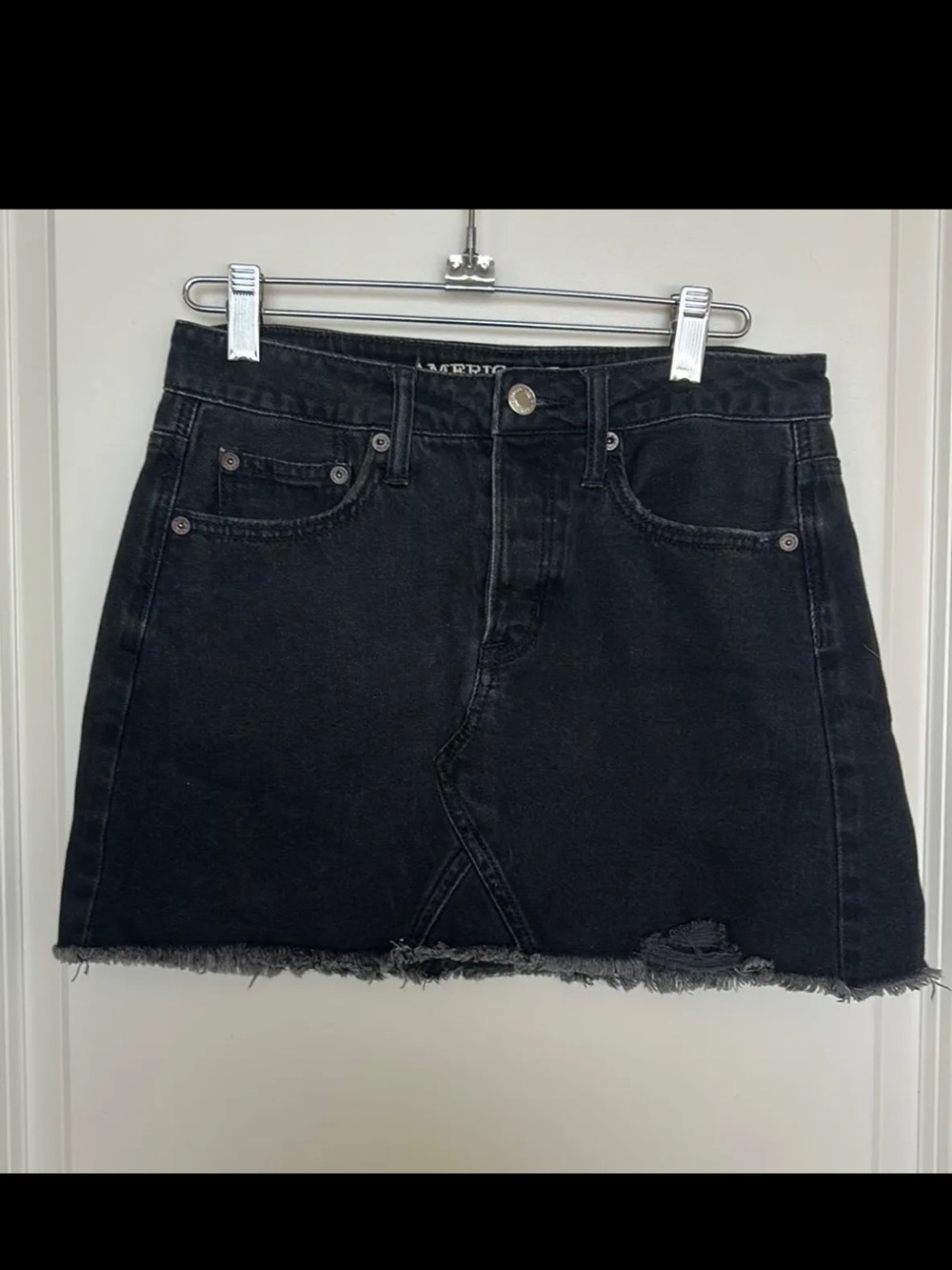 American Eagle Outfitters Black Distressed Denim Mini Skirt
